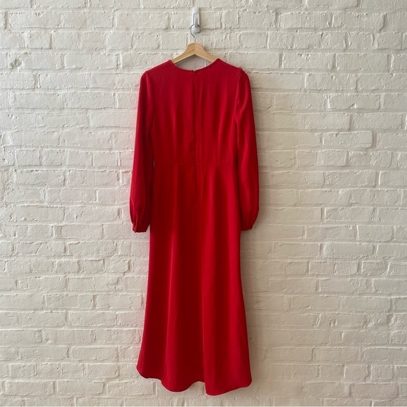 Jay Godfrey || Faux Wrap Long Sleeved Dress Red 6 - Picture 4 of 8